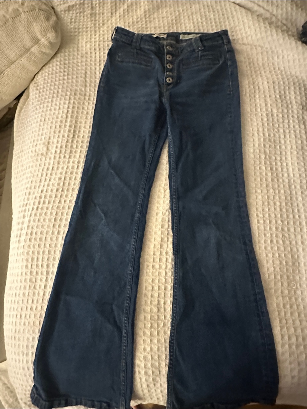 Anthropologie Dark Blue Flared Button-Front Jeans